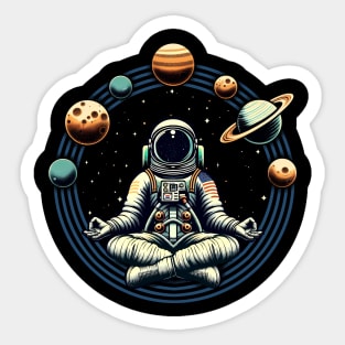 Meditating Astronaut Planets Sticker